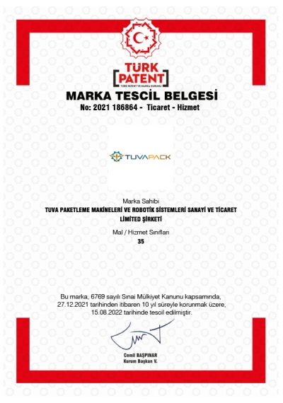 Tuvapack  Trademark Registration Certificate
